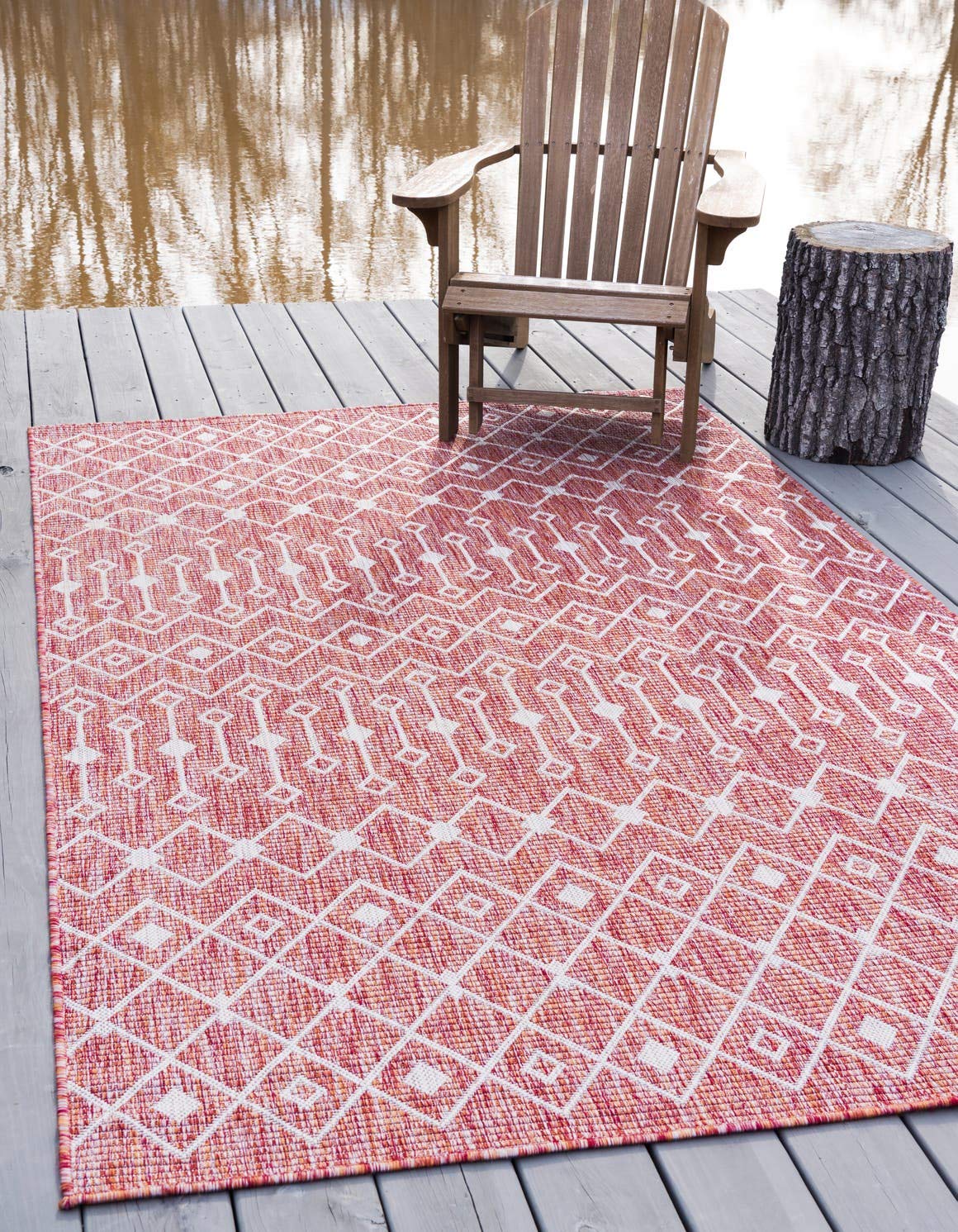 Unique Loom Outdoor Trellis Collection Area Rug - Tribal Trellis (5' 3" x 8' Rectangle, Rust Red/ Ivory)
