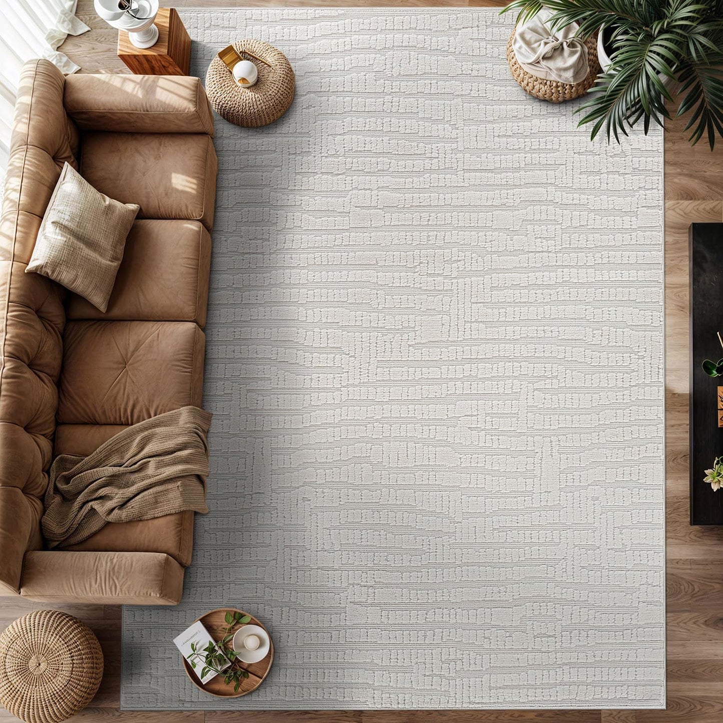 Luul Home Modern Micro Loop Indoor Area Rugs for Living Room Bedroom Kitchen Geometric Pebble White 8x10 Luxury Durable Low and High Pile Non-Shedding Stain Resistant Soft Area Carpet 8 x 10