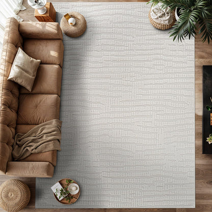 Luul Home Modern Micro Loop Indoor Area Rugs for Living Room Bedroom Kitchen Geometric Pebble White 8x10 Luxury Durable Low and High Pile Non-Shedding Stain Resistant Soft Area Carpet 8 x 10