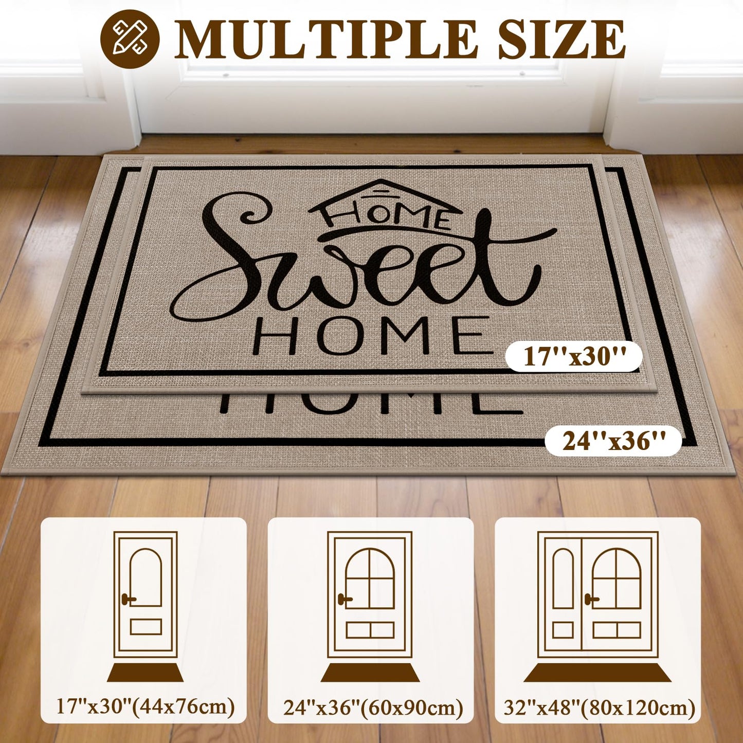 Vaukki Indoor Door Mat 24"x36", Ultra Thin Doormat Indoor Entrance, Non Slip Rubber Backed Inside Welcome Mat for Front Door, Low-Profile Washable Dirt Trapper Entry Floor Mat for Entryway, Sweet Home