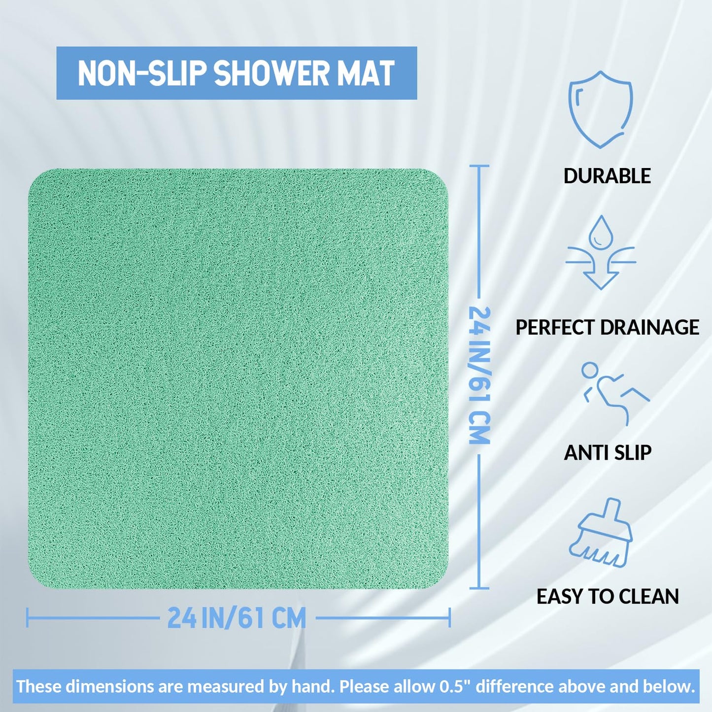 Hargiis Non-Slip Bathtub Mat, Anti Slip Shower Mat, Fast Drying Bathtub Mats, Foot Scrubber Mat, Anti Slip Mat for Tub, Floor, Bathroom, Kitchen, Home, Hotel (Light Green 24"×24")