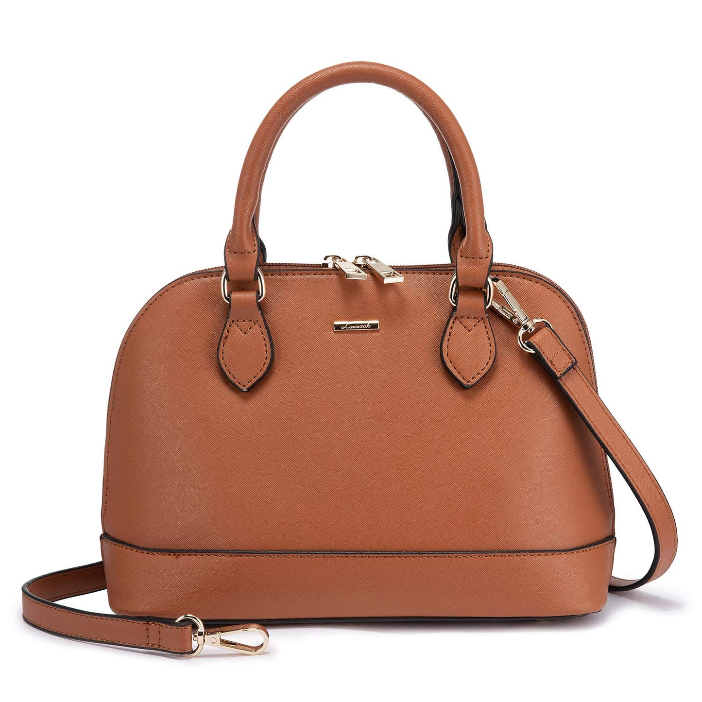 Small Crossbody Bags for Women Classic Double Zip Top Handle Dome Satchel Bag Shoulder Purse Brown