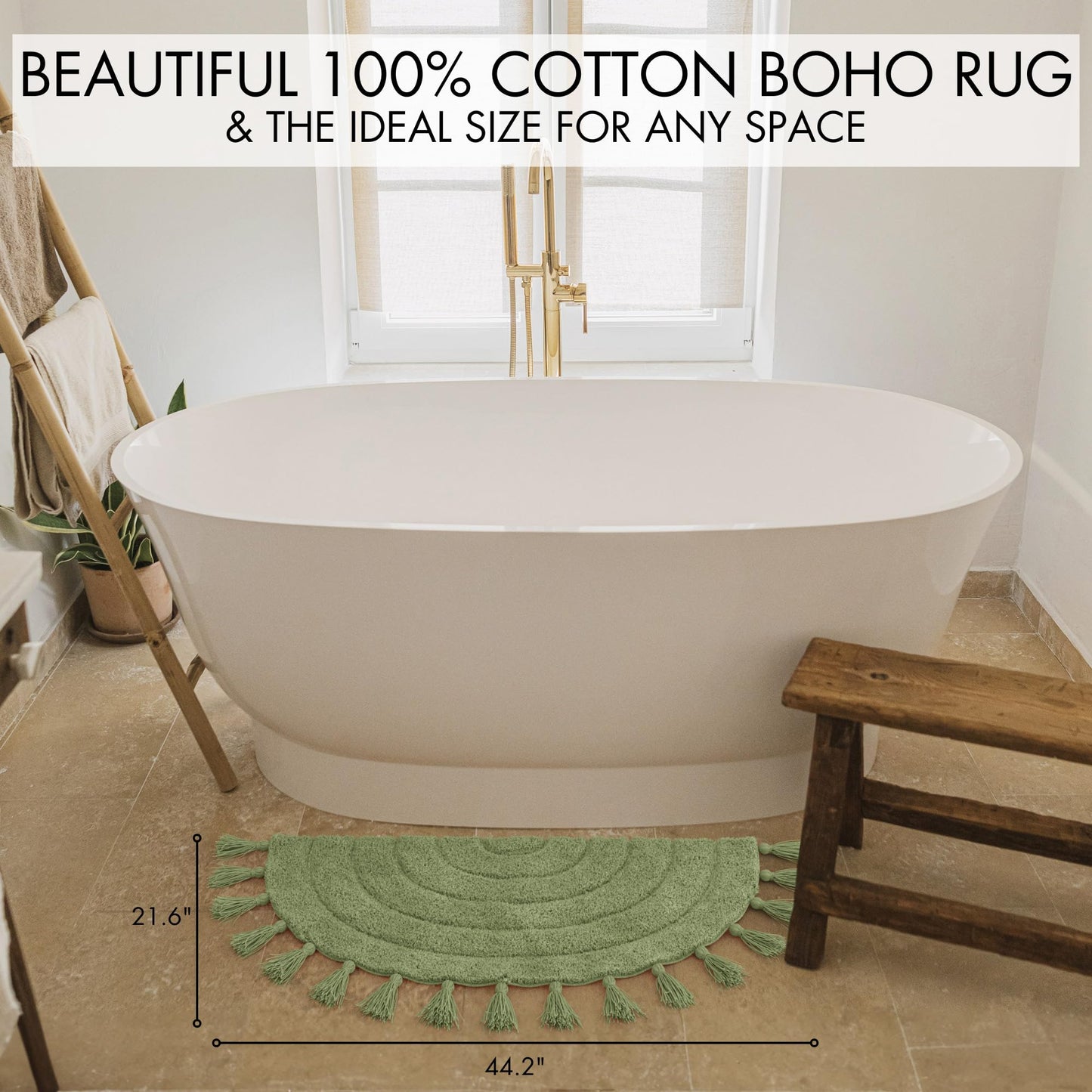 Beautiful Boho Rug with Tassels for Your Bathroom - Soft Half Circle 100% Cotton Mat Fits Perfectly Into Your Home - A Cute, Non-Slip and Absorbent Crochet Rug Ideal to Enhance Any Bath/Bedroom Decor