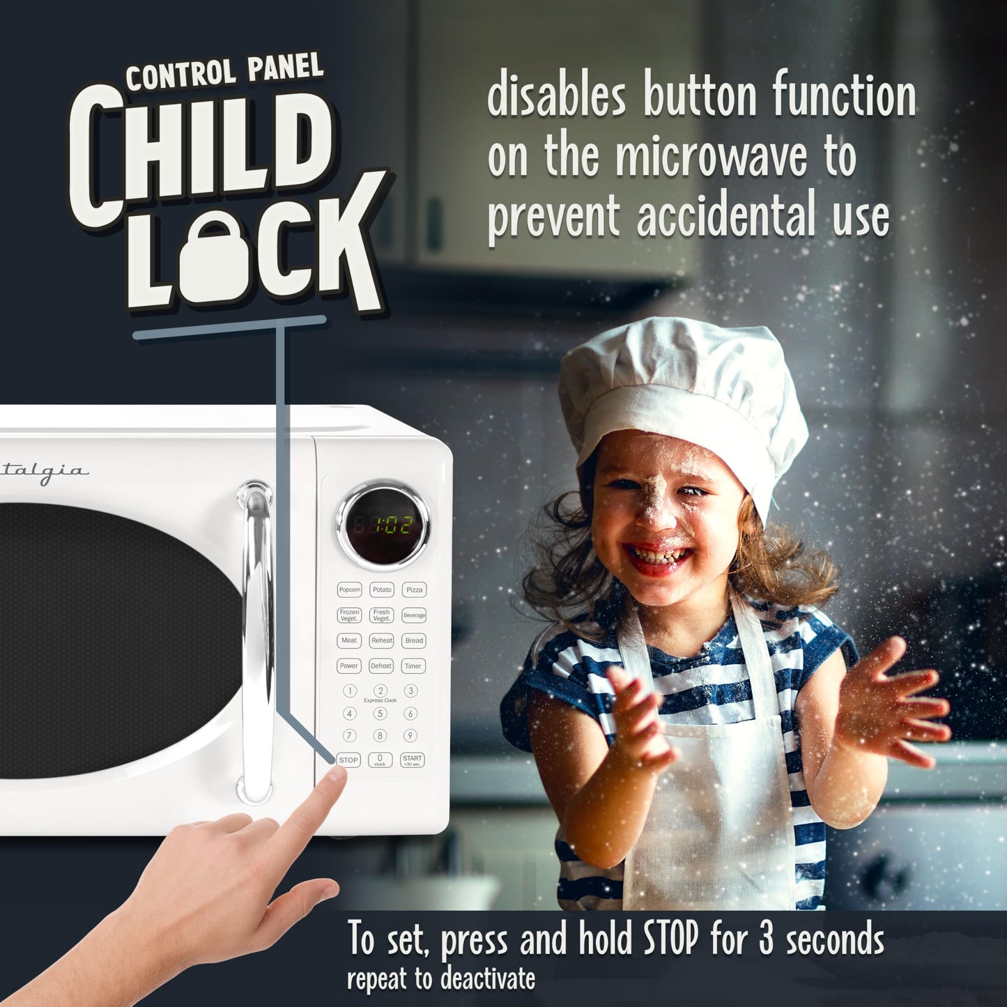 Nostalgia Retro Microwave Oven - 0.7 Cu Ft, 700-Watt Countertop Size with Glass Turntable, Child Safety Lock, 8 Auto-Cook Programs, Digital Clock - Aqua