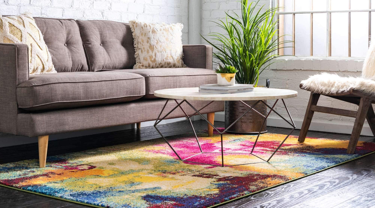 Unique Loom Estrella Collection Colorful, Abstract, Watercolor, Modern, Eclectic Area Rug (3' 3 x 5' 3 Rectangular, Multi/Beige)