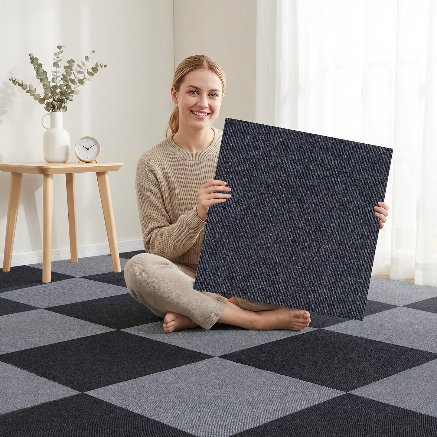 VeloflowXG 24" x 24"Peel and Stick Carpet Squares, Self Adhesive Non-Slip Carpet Tiles, Peel and Stick Soft Padded for Kitchen Bedrooms Indoor Outdoor(10 Tiles/40 sq ft) (10, Dark Grey)