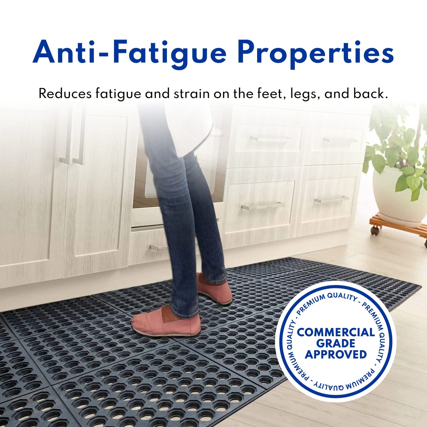New Star Foodservice Commercial Grade Grease Resistant Anti-Fatigue Rubber Floor Mat, 36" x 60", Black