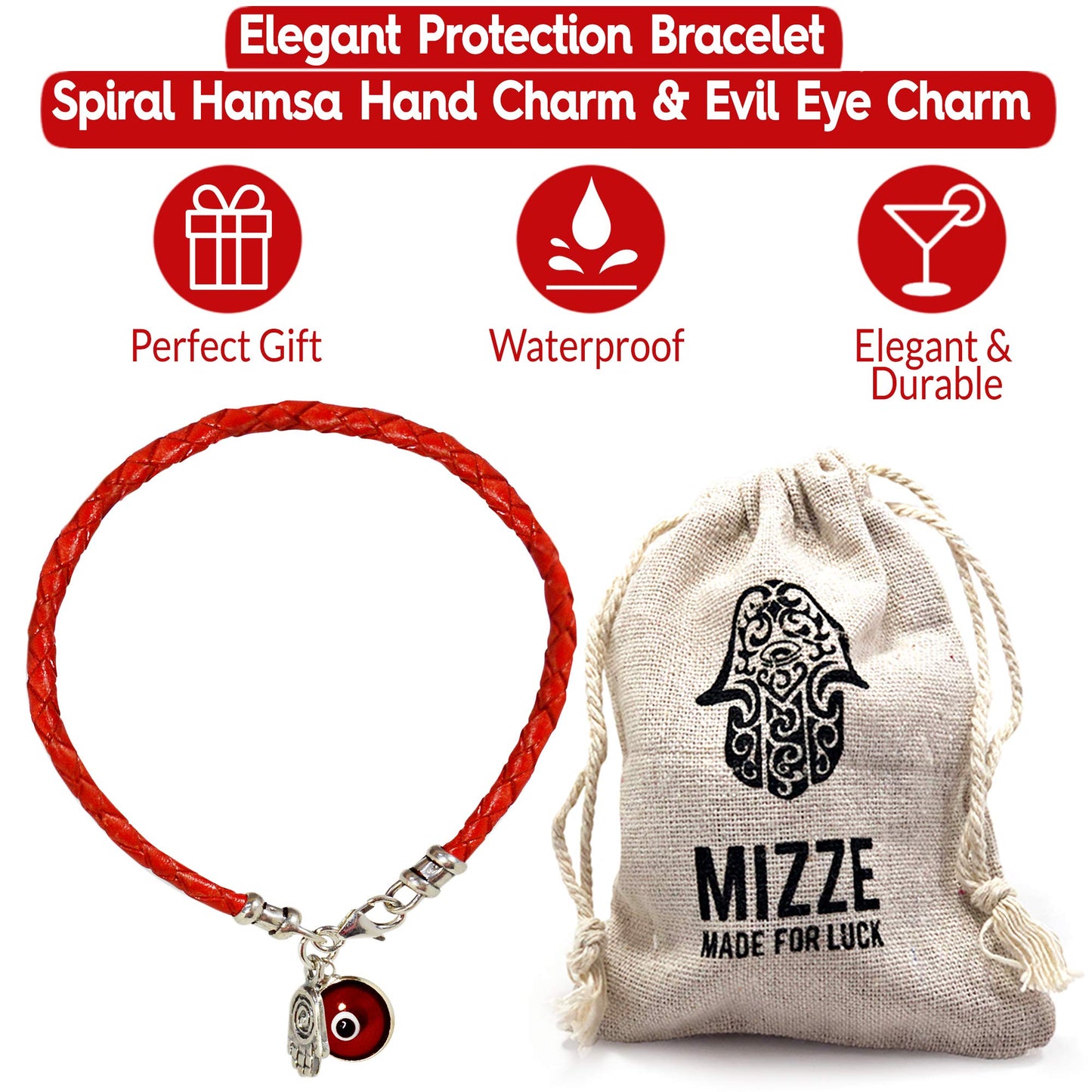 Hamsa Hand Protection Bracelet for Women - 7" Silver Hamsa Charm on Red Leather Evil Eye Bracelet - Ojo Jewelry - Birthday Anniversary Friendship Gift