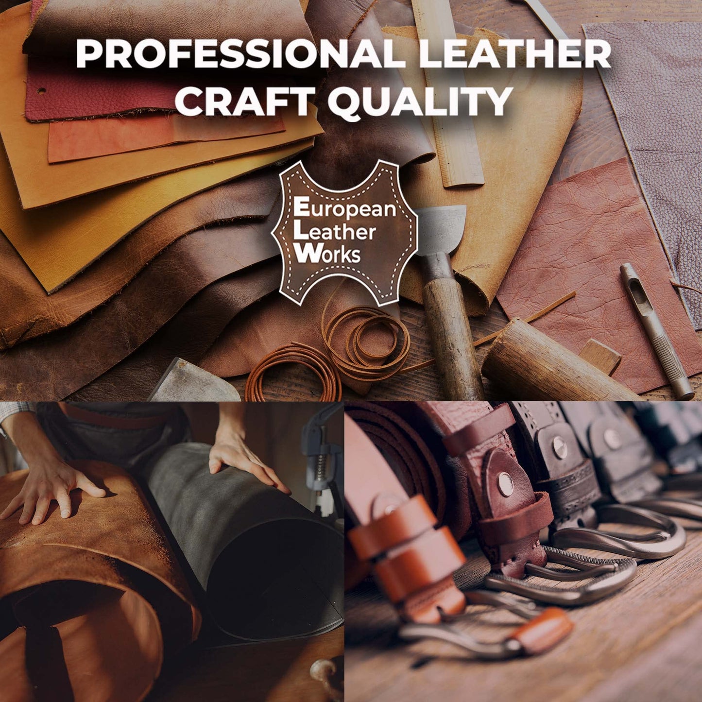 ELW Leather Blank Belt | 5-6 Oz. (2-2.4mm) Thickness | Size: 1-1/2"x60" (3.81x152cm) | Cowhide Vegetable Tanned | Full Grain Strip, Strap | Ideal for DIY Belts for Tooling, Crafting, Stamping, Dyeing