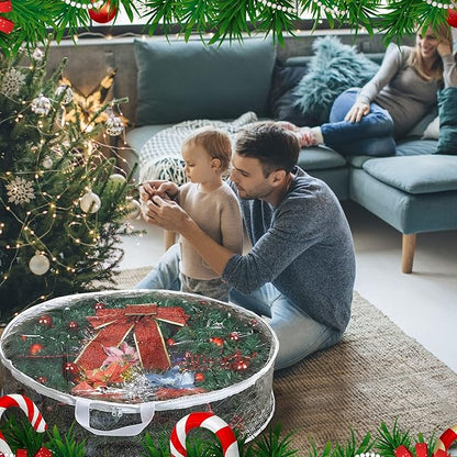 ProPik Christmas Wreath Storage Bag 24" - 2 Pack Clear Xmas Wreath Storage Container - Garland Holiday Artificial Wreath Storage Holder - Water Proof Transparent PVC - with Handles (24 Inch, White)
