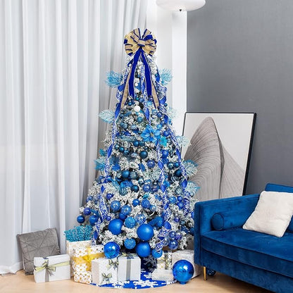 6pcs 3.94" Christmas Ball Ornaments Glitter Shatterproof Christmas Tree Ornaments Sequin Xmas Hanging Balls Decorations for Wedding Party Holiday(Sapphire, 6pc-10cm)