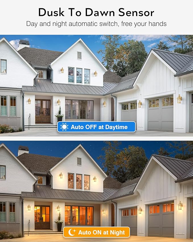 Porch Lights Outdoor, Dusk to Dawn Exterior Lighting Fixtures, Gold Wall Lanterns Wall Mount, Waterproof Anti-Rust Outdoor Sconce Lights for Garage, Patio Wall Light Fixture with Beveled Glass