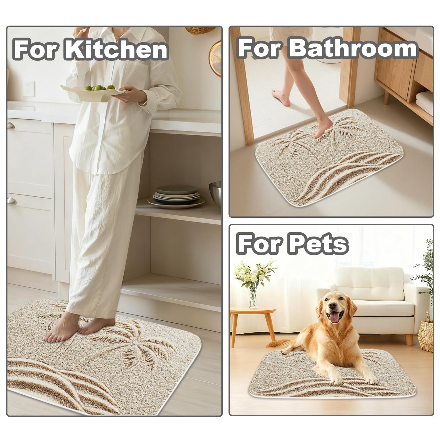 TheBlackSpot Summer Beach Palm Tree Bathroom Rugs Tropical Plant Sand Bath Mat Non Slip Bathroom Beachy Decor Mats Imitation Cashmere Door Rug with Rubber Backing Kitchen Floor Carpet 20" x 31"