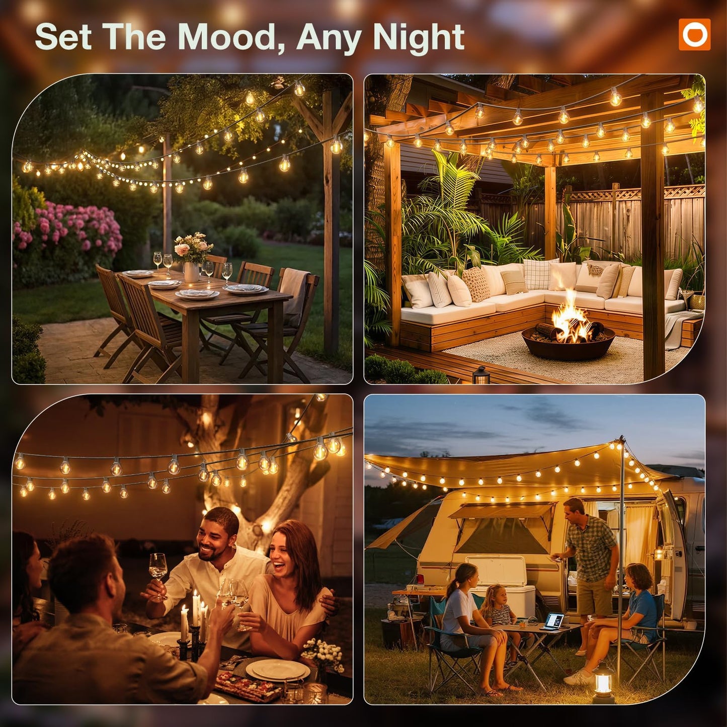 addlon 56FT(50+6) Solar String Lights Outdoor with 1FT Bulb Spacing, 50+2 Commercial G40 LED Bulbs, Solar & USB Charging, Remote, Timable, Dimmable Waterproof Patio Lights for Balcony, Porch, Yard