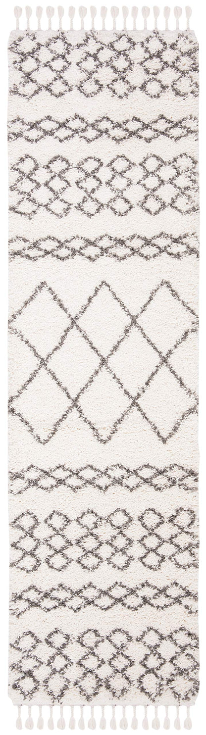 SAFAVIEH Moroccan Fringe Shag Collection Runner Rug - 2'2" x 6', Ivory & Grey, Boho Tribal Design, Non-Shedding & Easy Care, 2-inch Thick Ideal for High Traffic Areas in Living Room, Bedroom (MFG343A)