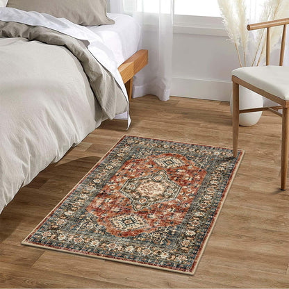 Lahome Oriental Washable Small Area Rug, 2x3 Rugs for Entryway Kitchen, Ultra-Thin Soft Indoor Door Mat Non Slip Throw Carpet for Bedroom Bathroom Eleanor, Brick Red