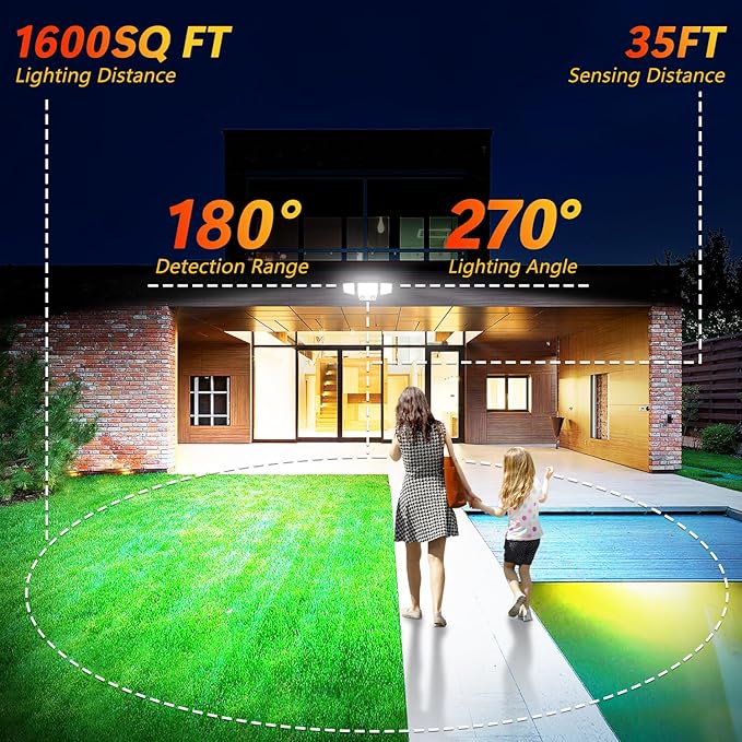 Solar Motion Sensor Outdoor Lights - 3000LM LED Outdoor Motion Lights with Dual Sensors, 3 Lighting Modes, 270° Illumination, IP65 Waterproof Security Flood Light for Yard, Garage, Patio