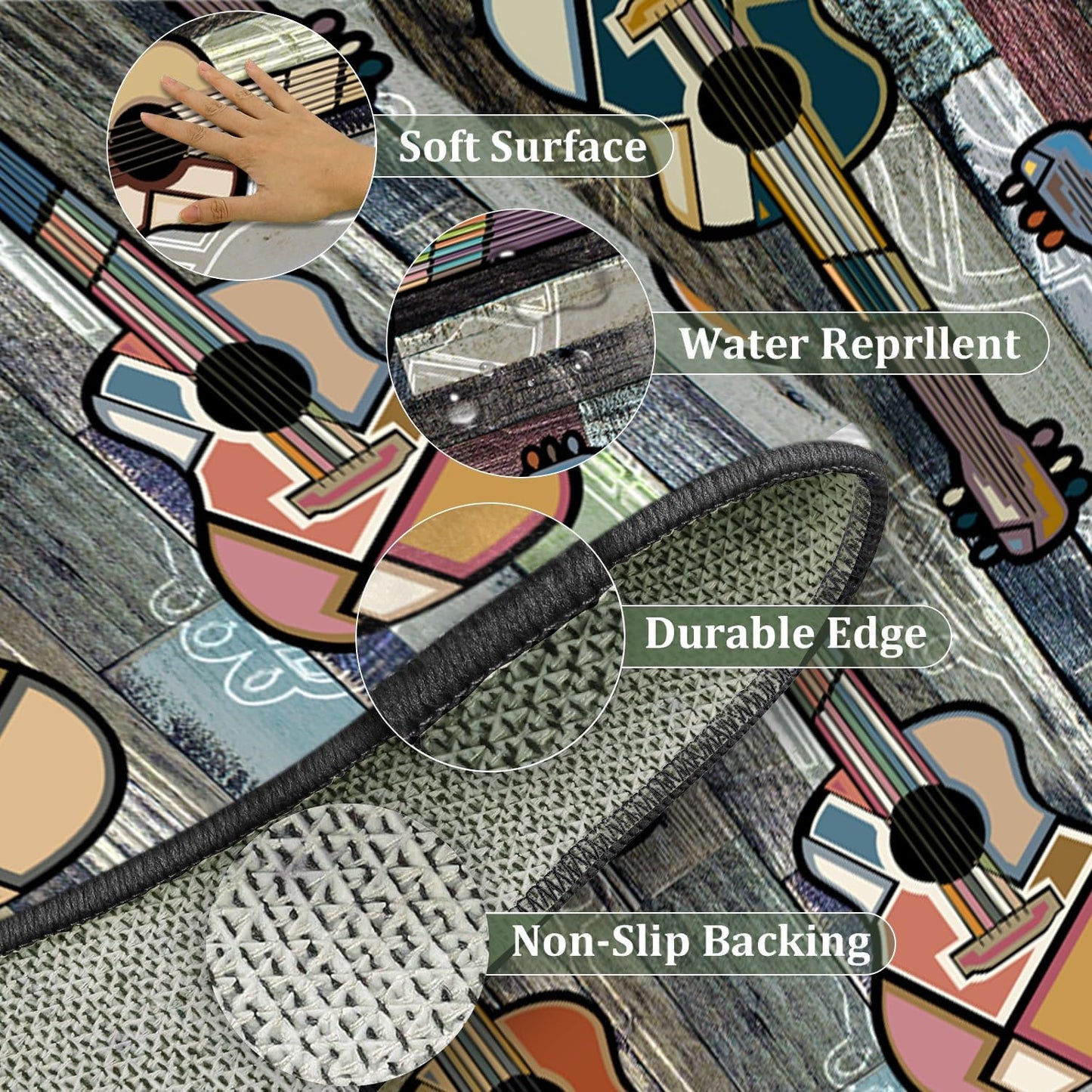 SMXVRC Acoustic Guitar Area Rug, 3.3x10ft, Music Instrument Theme Entryway Carpet, Soft Low Pile Non Slip Washable Floor Mat for Living Room Dorm Studio Decor