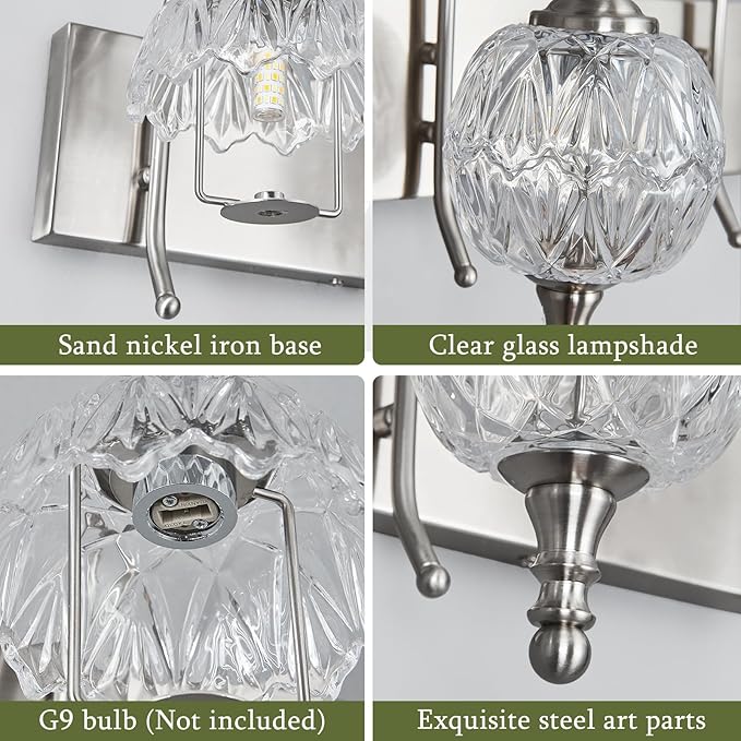 Modern Crystal Bathroom Vanity Lights Fixtures Over Mirror Brushed Nickel Vintage 5-Lights 36 Inch Bathroom Light Fixtures Glass Crystal Vanity Lights