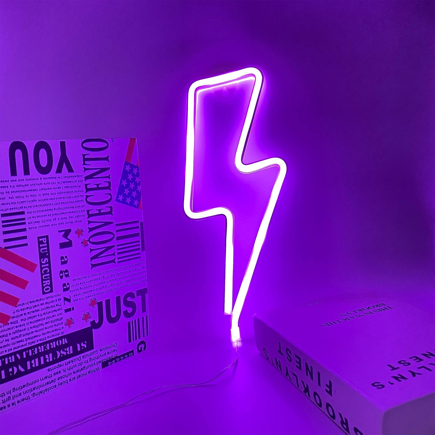 Lightning Shape Purple Neon Sign, Attivolife LED Art Decorative Lamp Cool Wall Decor for Home Room Christmas Wedding Bar Party Supplies