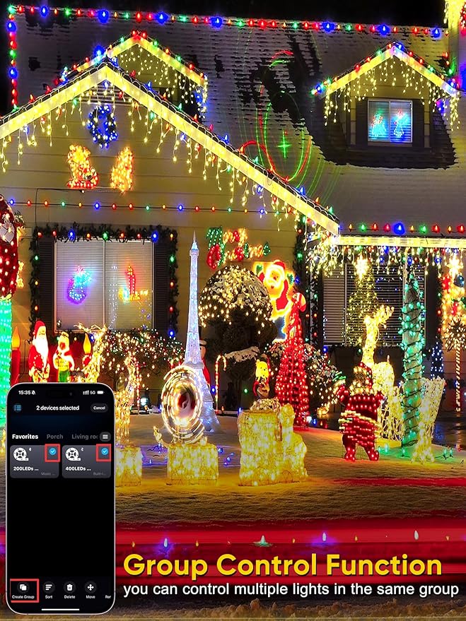 Smart Color Changing Christmas Lights, 66FT 200 LED RGB Christmas String Lights with App & Remote Control, Waterproof Christmas Tree Lights for Outdoor Indoor Party Decor