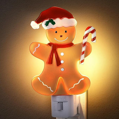 Christmas Decoration Gingerbread Man Night Light Plug in, 120V C7 LED Xmas Wall Plugin Nightlights, Christmas Night Light Decor for Bedroom Bathroom Kitchen Hallway Stairs