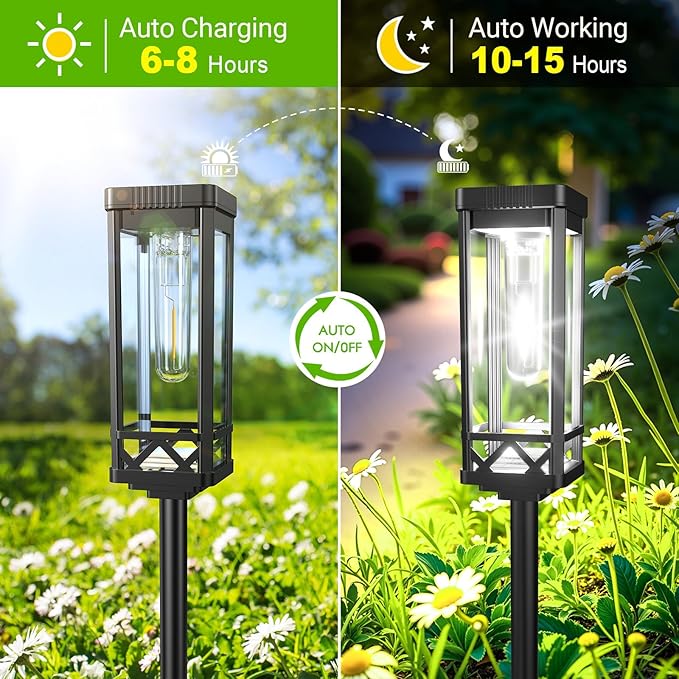 KOOPER Taller Solar Pathway Lights Outdoor, 2 Pack Upgraded Brighter Solar Garden Lights Solar Powered, Up to 15 Hours Outdoor Solar Lights for Yard Landscape Path Walkway Driveway （Cool White）