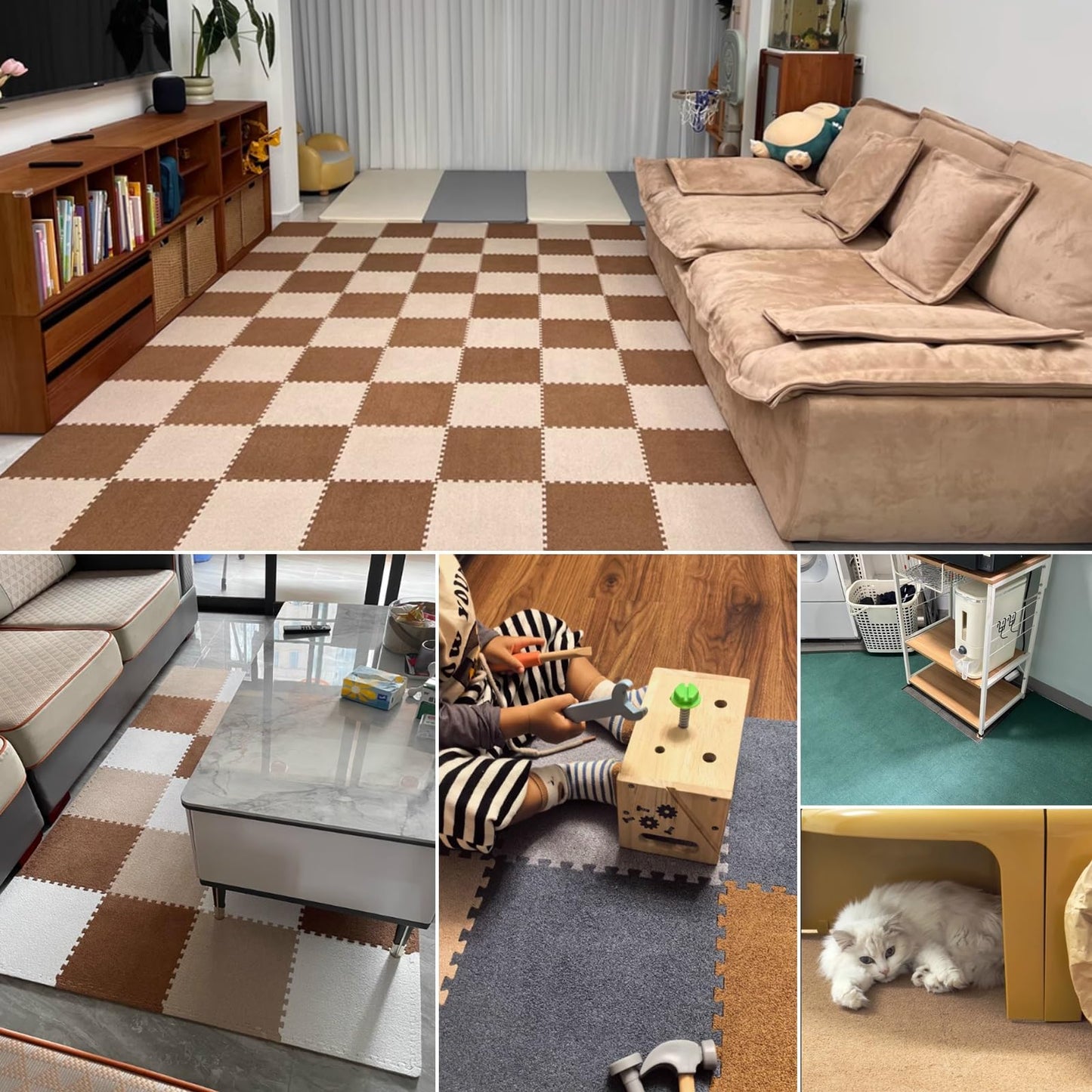 BRCYKRWY Modern EVA Foam Sound Insulation Rug(10Pieces),Interlocking Bedroom Area Rugs, Floor Mat With Edgings,Non-slip EVA Foam Jigsaw Floor Tiles,Easy To Disassemble,Seamless Splicing,Can Be Cropped