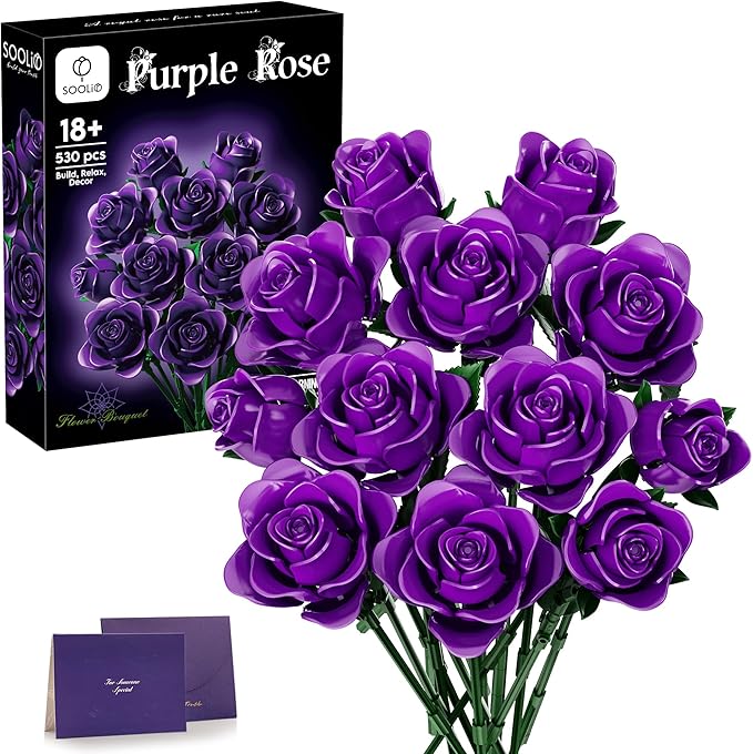 Rose Flower Bouquet Building Set for Adults Gift for Women Couple Girlfriend Mom Wife Buildable Artificial Floral Botanical Collection Décor for Home or Office (530 Pcs)