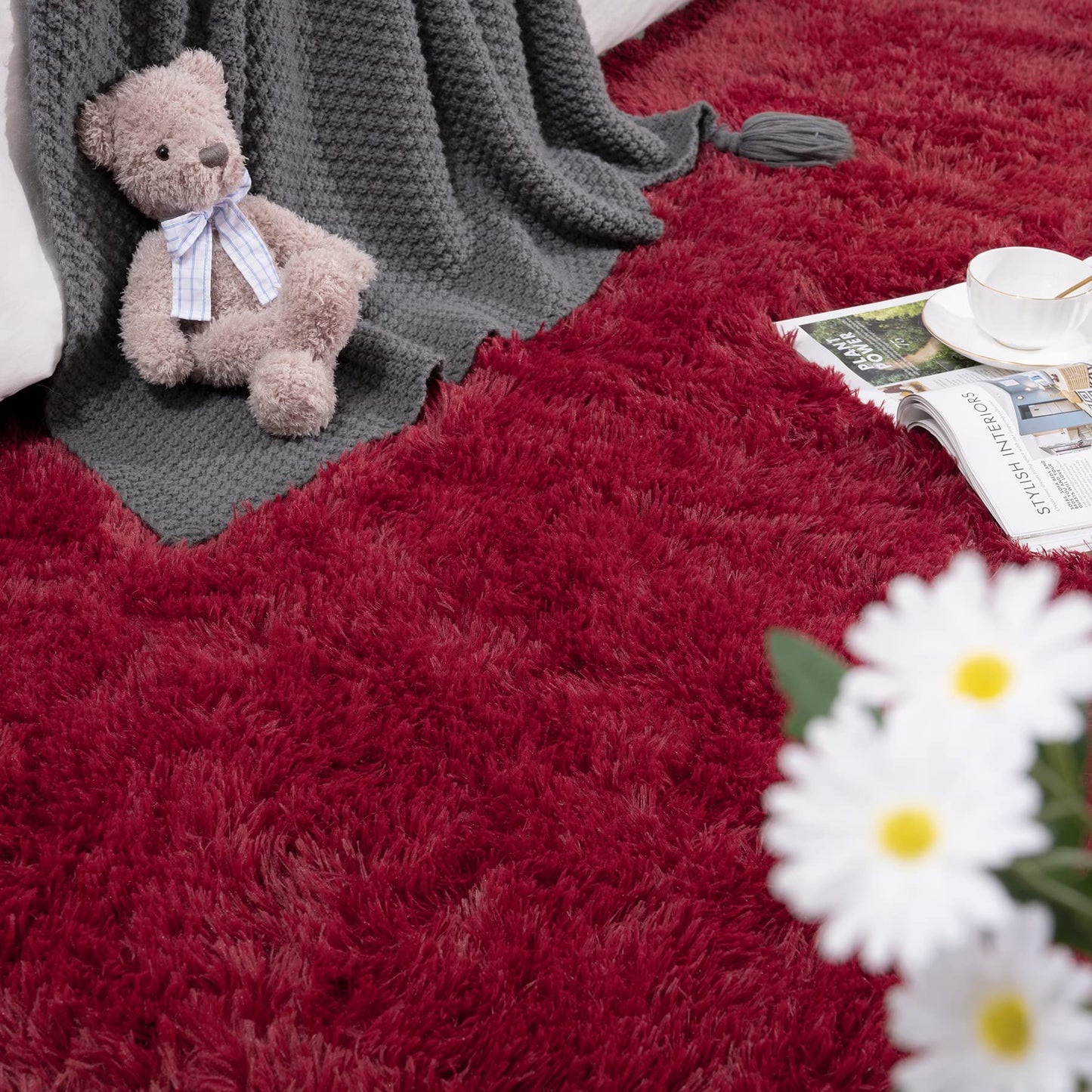 DETUM Wine Red Runner Rug 2x6 for Hallyway Entryway Kitchen Fluffy Area Rugs for Bedroom Soft Kids Room Rugs Furry and Washable Christmas Carpets