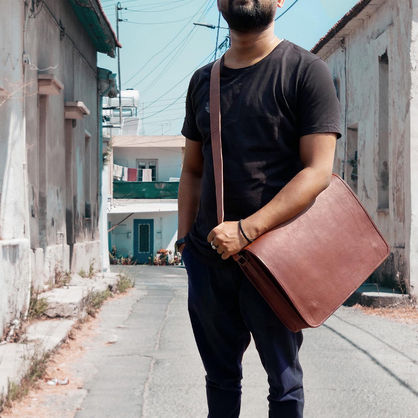 RUSTIC TOWN 15 inch Vintage Crossbody Full Grain Leather Laptop Messenger Bag