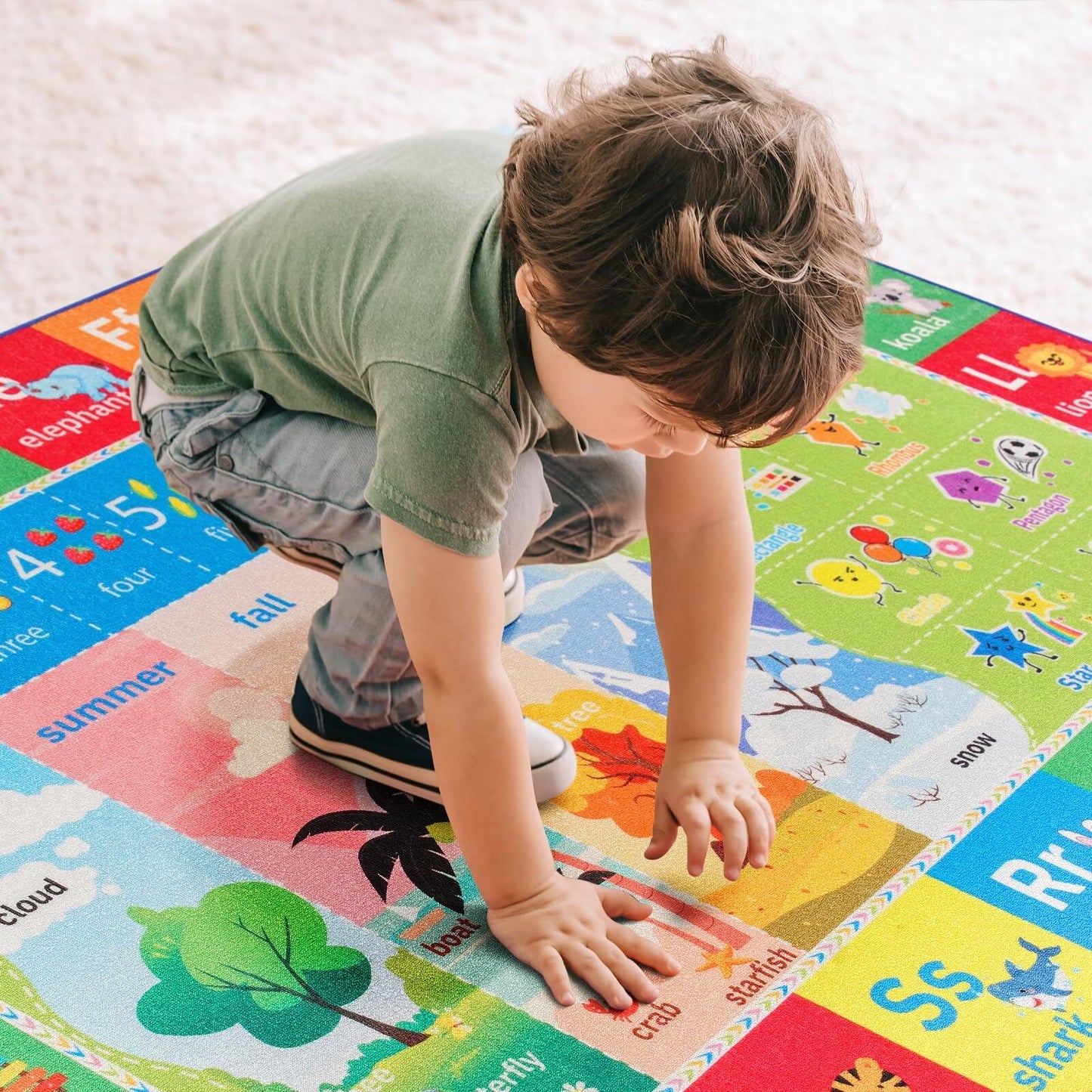 Macgace ABC Kids Rug for Playroom, 4x6 Washable Classroom Area Rugs, Toddler Educational Play Mat with Alphabet Numbers Seasons Shapes, Learning Fun for Preschool Children, Colorful