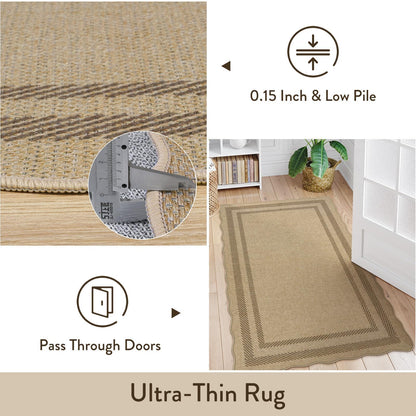 LIVEBOX Scalloped Washable 5x7 Rug, Easy Jute Tan Rugs for Living Room, Indoor Geometric Rug for Bedroom, Outdoor Farmhouse Non-Slip Rug Dining Room Mat Modern Carpet Area Rug for Patio Home Office