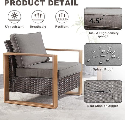 Rilyson Outdoor Wicker Patio Furniture Set - 4 Piece Patio Conversation Set with 2 Wicker Armrest Chairs,2 Rattan Ottoman, Sturdy Frame, Thick Cushions, Deep Seating(Brown/Grey)