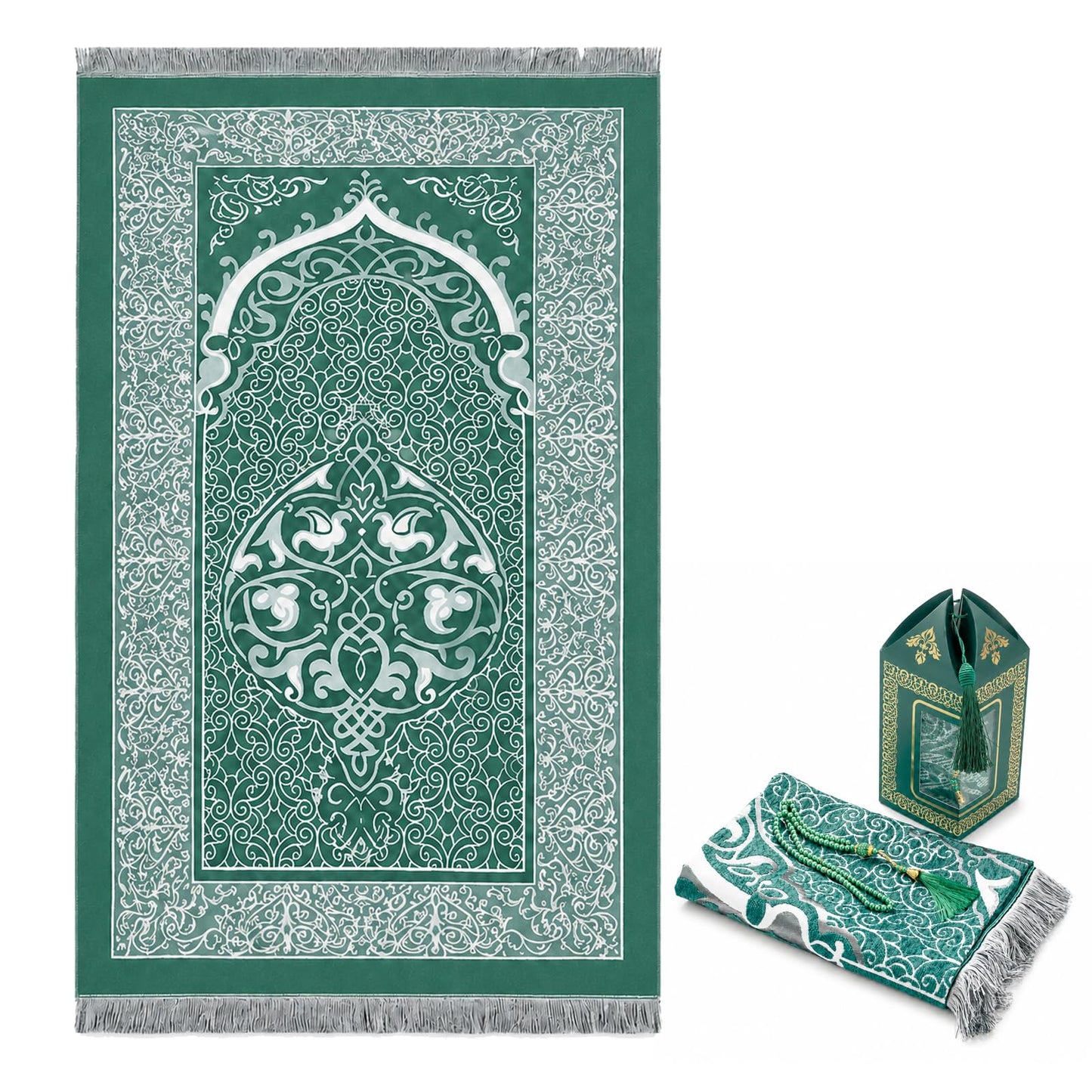 Shine123 Muslim Prayer Rug with 99-Bead Tasbih, Soft Islamic Prayer Mat Sajadah for Daily Salah, Ramadan Eid Gifts for Men Women, Foldable Janamaz Prayer Rug