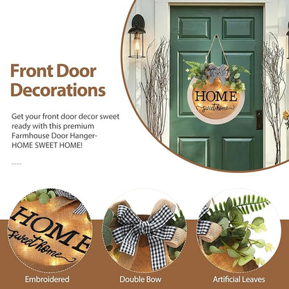 HOMCDALY Welcome Sign for Front Door, Door Wreaths for Front Door Outside, Farmhouse Welcome Wooden Door Hanger, Rustic Wall Door Sign, Seasonal Home Decorations (F-White)