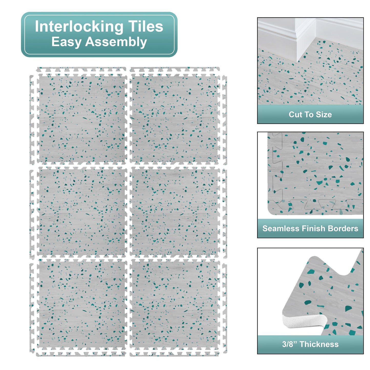 Sorbus 96 Sq. Ft. Wood Grain Floor Tiles Foam Mat EVA Interlocking Mats Tile 3/8-Inch Thick Flooring Wood Puzzle Exercise Mats w/Borders - Home Playroom Basement, Apartment, Trade Show, Baby, Dance