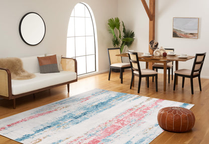SAFAVIEH Madison Collection 8' x 10' IvoryBlue MAD640A Modern Abstract Distressed Non-Shedding Living Room Bedroom Area Rug