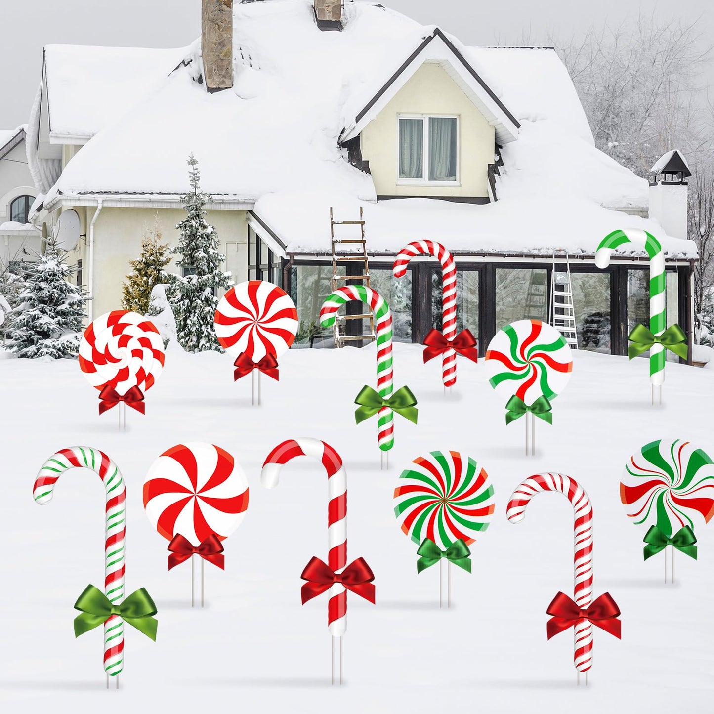 Glenmal 12 Pcs Christmas Yard Decor Outdoor Peppermint and Candy Cane Yard Decorations with Stakes Waterproof Xmas Garden Lawn Pathway Decorations Christmas Decor Outside(Red White, Red Green)