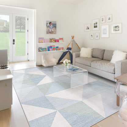 Washable Rug 8x10 Area Rugs: Modern Geometric Area Rug for Living Room Non-Slip Neutral Soft Carpet Low Pile Stain Resistant Indoor Rugs for Bedroom Nursery Dining Room Office (Light Blue, 8'X10')