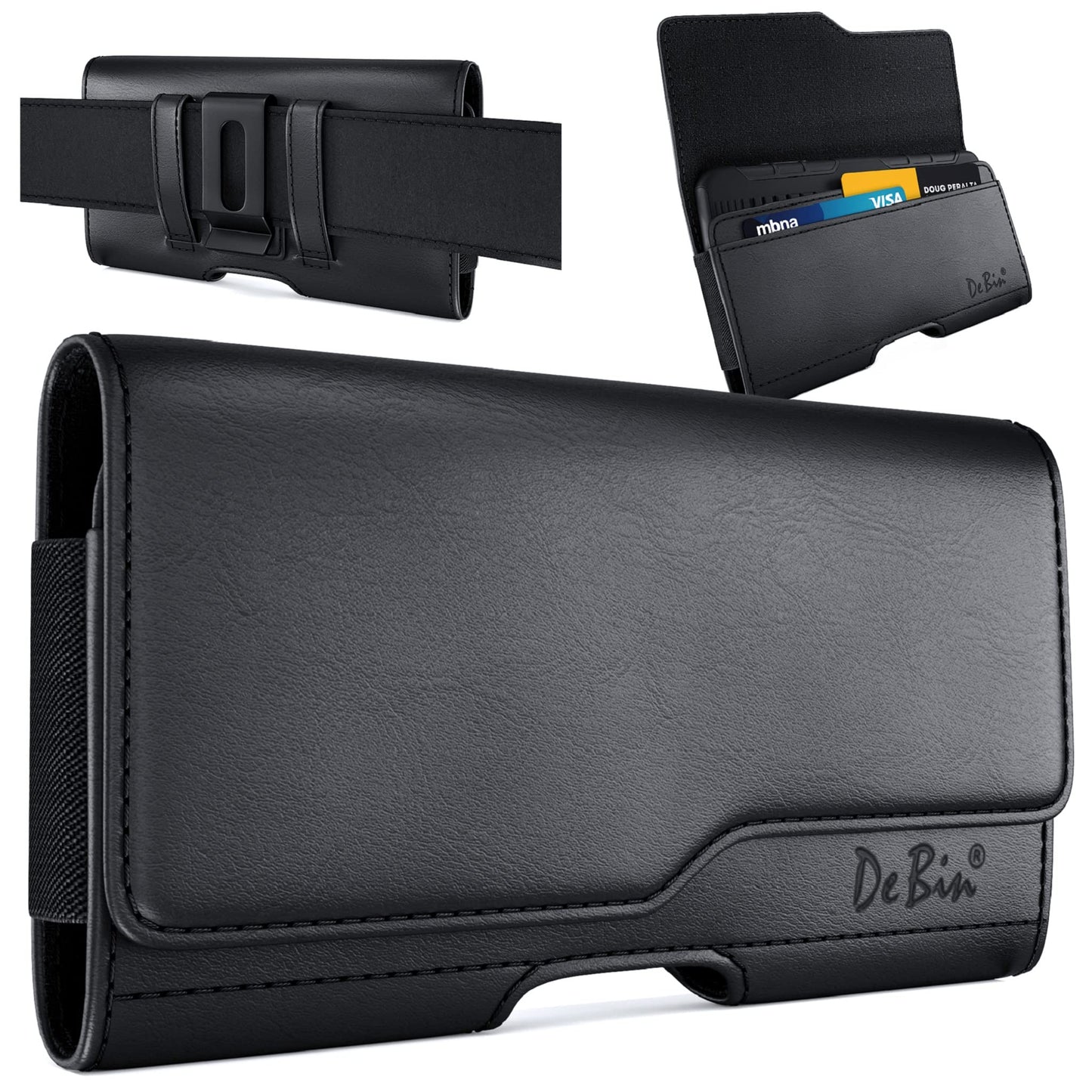 DeBin Holster for Samsung Galaxy S25+ S24+Plus 5G, S23+ S22+ S21+ S20+ S10+ S9+ S23 FE, Cell Phone Belt Holder Case with Clip, ID Credit Card Slot Pouch for Men (Fits Phone with Case on) Black