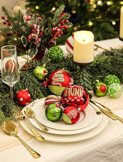 16Pcs Christmas Ball Ornaments Lime Green Red and White Christmas Tree Decorations Set 2.36" Shatterproof Plastic Ornaments for Tree, Hanging Xmas Décor for Office Holiday Home Indoor&Outdoor