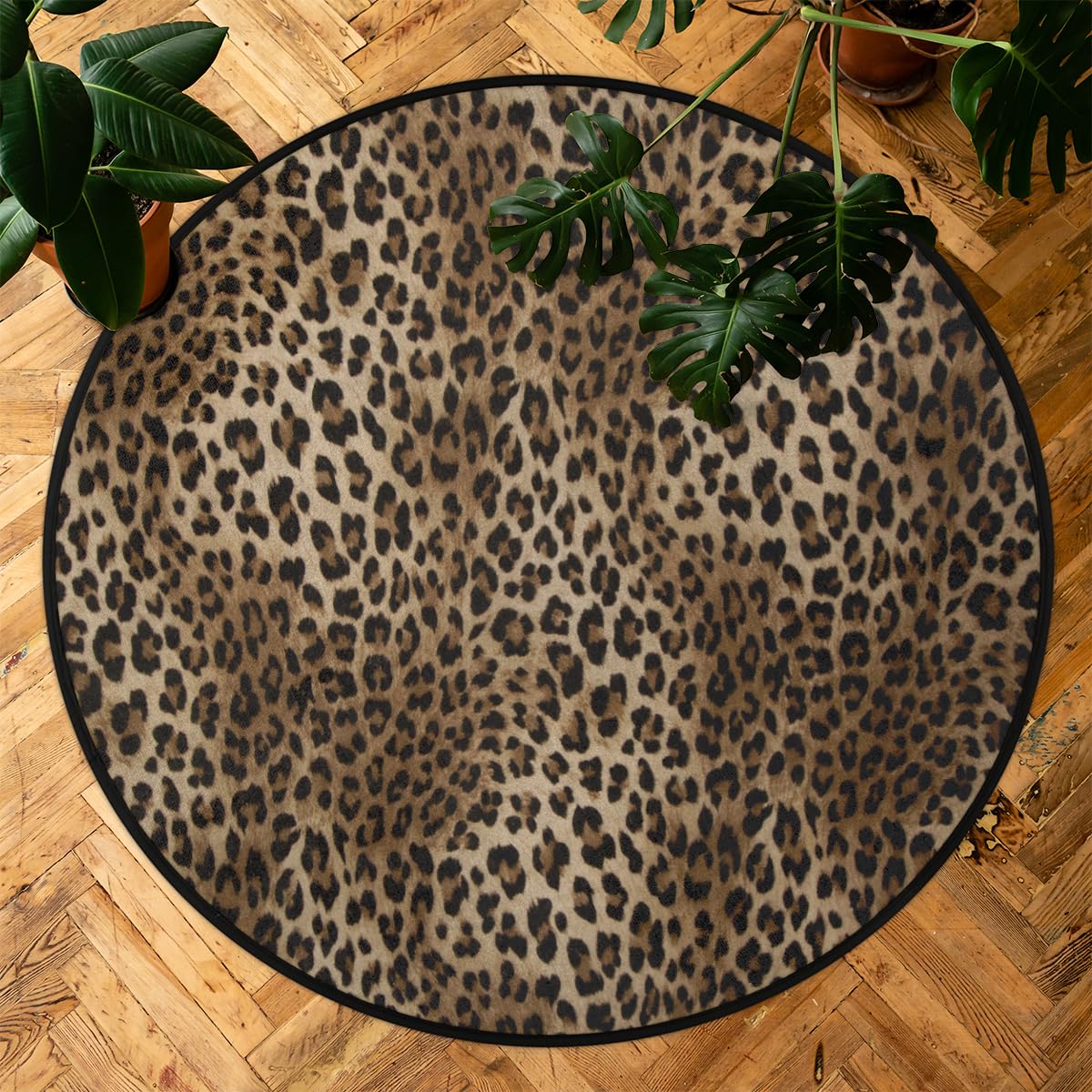 Animal Print Round Area Rug, Leopard Print Non-Slip Circle Rug for Bedroom Living Room Outdoor Study Playing Floor Mat Carpet, 3' Diameter