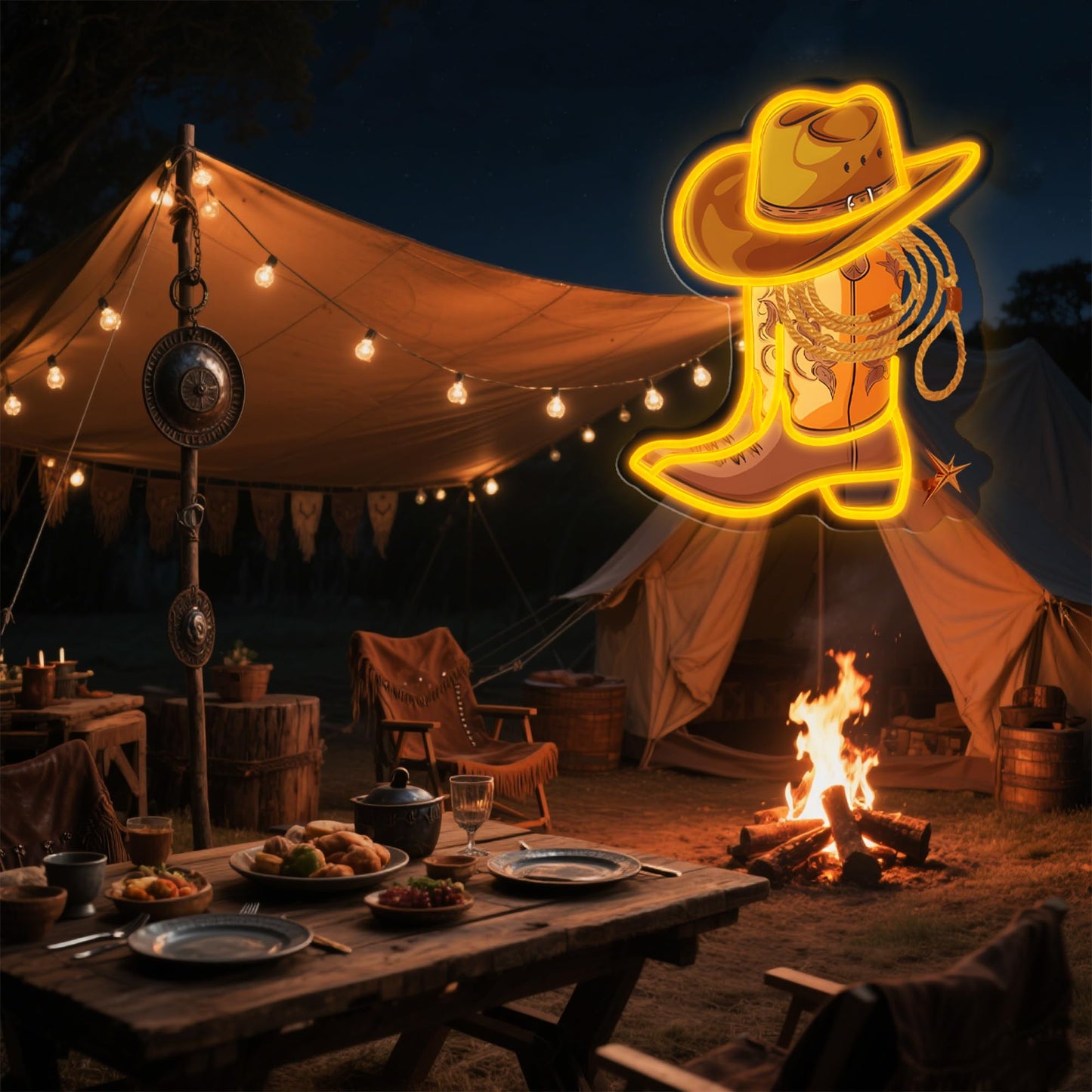 Cowboy Boot with Hat Lasso Neon Signs for Wall Decor, Led Pink Cowgirl Boot Neon Sign, Aesthetic Western Wall Art, Cowboy LED Sign for Room Bedroom Party Bar Decor Birthday Christmas Gifts (Golden)