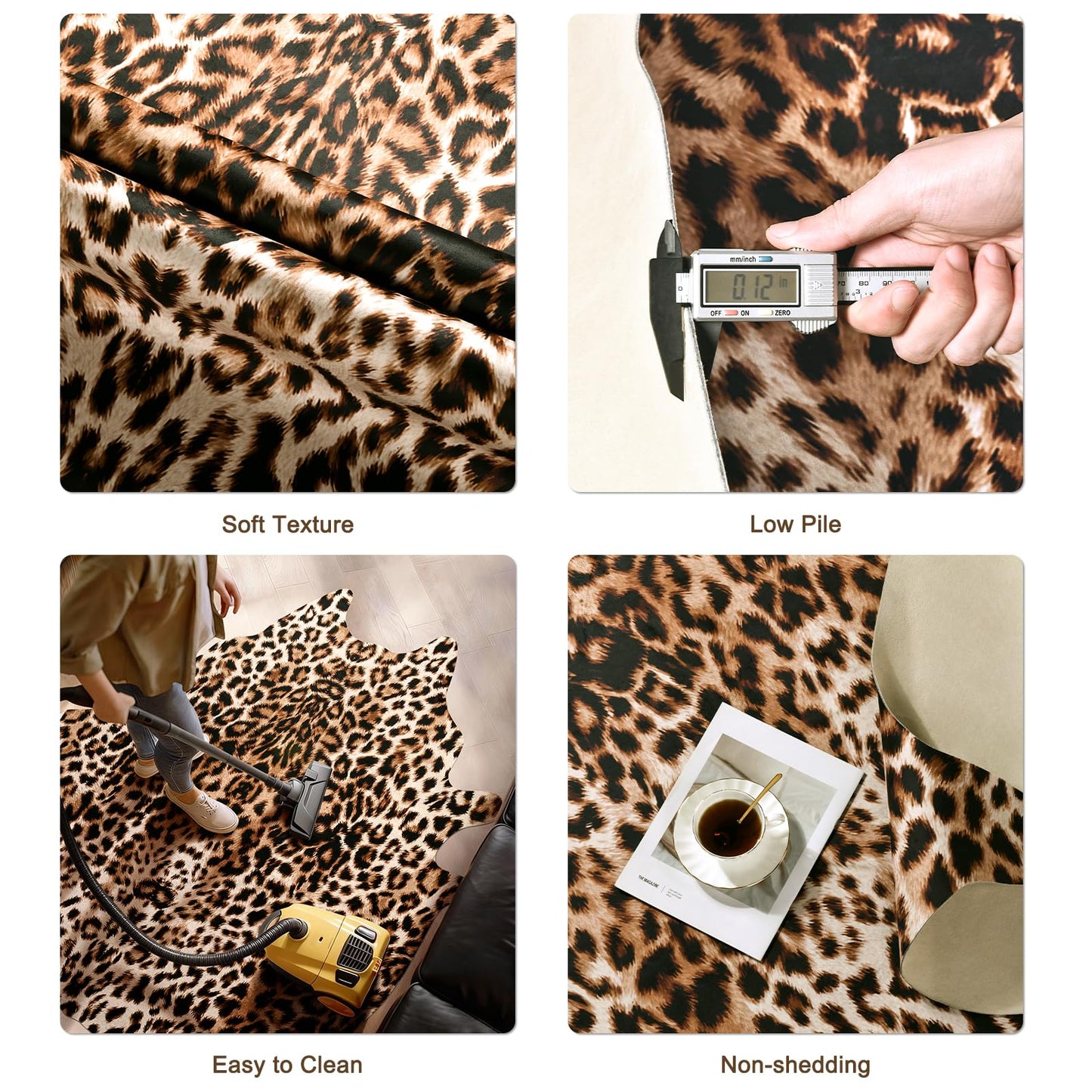 Pettop Luxury Faux Leopard Print Rug 4.6x5.2 Ft - Western Cheetah Area Rugs for Living Room, Bedroom, Farmhouse - Premium Western Faux Fur Carpet, Non-Slip Animal Hide Throw Rugs, Dark Brown