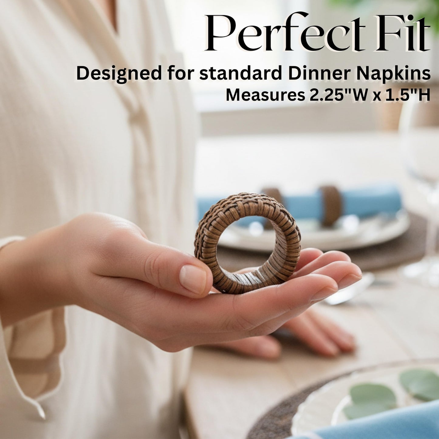 CLEENTABLE Decorative Jute Napkin Ring, Cane Napkin Rings Set of 12 - Hand Woven Napkin Holders for Farmhouse, Rustic, Holiday, Wedding, Easter, Thanksgiving, Xmas, Boho & Fall Table Décor (Walnut)