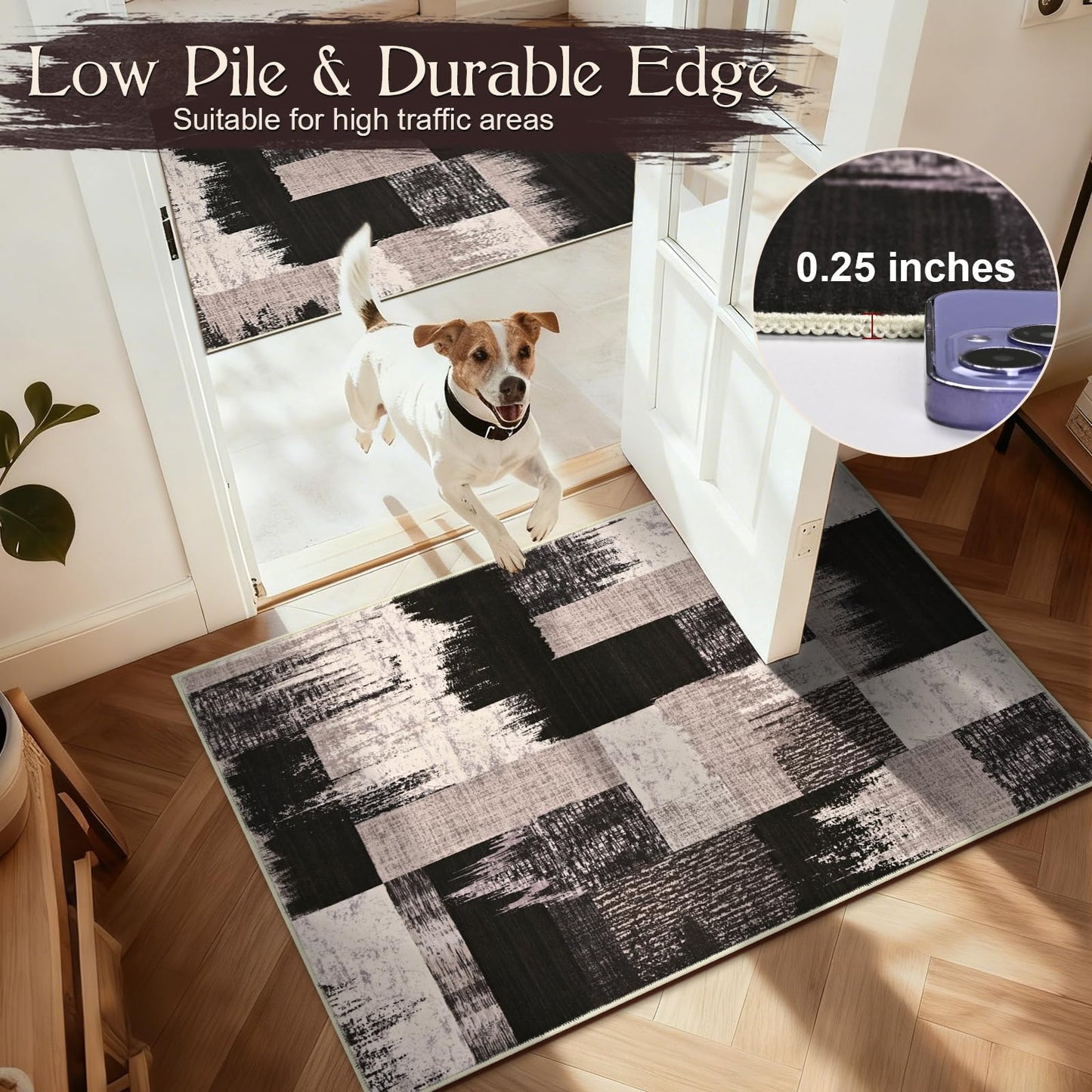 Yinhua Modern Geometric Entryway Rug 2x3, Patchwork Brown Rugs for Entryway Indoor Washable Abstract Area Rug Non Slip, Mid Century Door Rugs Stain Resistant, Low Pile Door Mat for Kitchen, Laundry