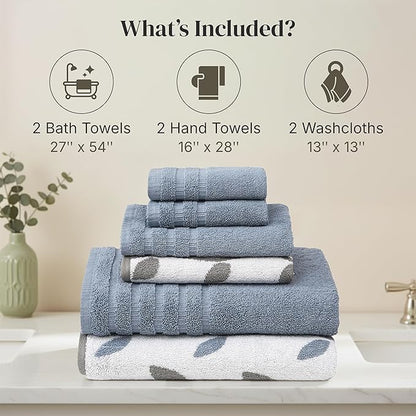 Modern Threads Organic Vines 6-Piece 100% Cotton Towel Set – Yarn Dyed Jacquard