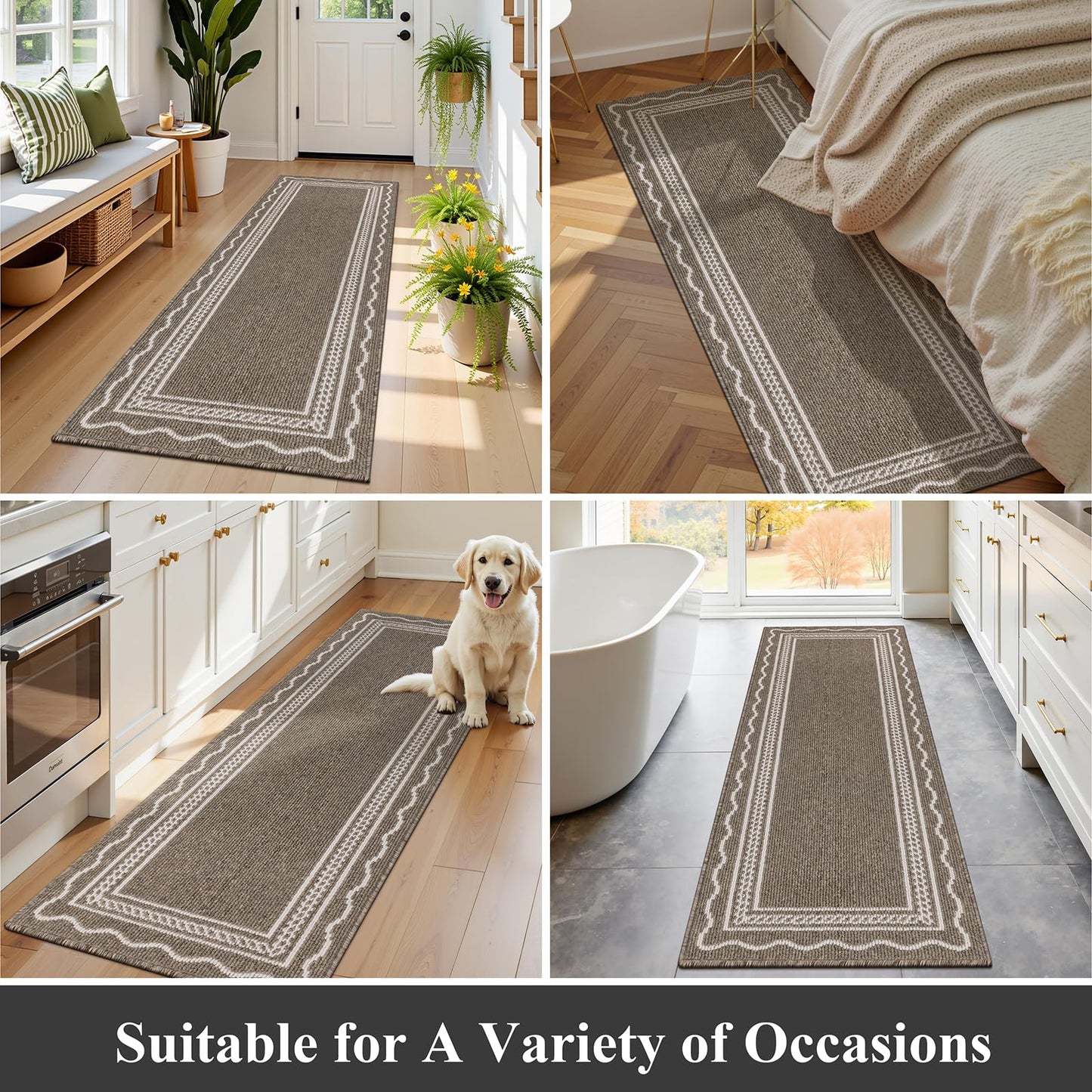 Ileading Hallway Runner Rug 2x6ft Kitchen Floor Mat Modern Geometric Non Slip Throw Rugs Busy Traffic Extended Indoor Doormat Machine Washable Accent Carpet for Laundry Bedroom(Brown)