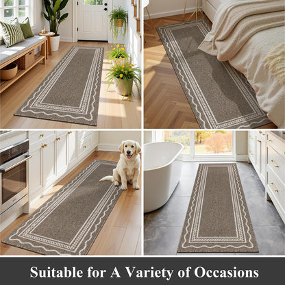 Ileading Hallway Runner Rug 2x6ft Kitchen Floor Mat Modern Geometric Non Slip Throw Rugs Busy Traffic Extended Indoor Doormat Machine Washable Accent Carpet for Laundry Bedroom(Brown)